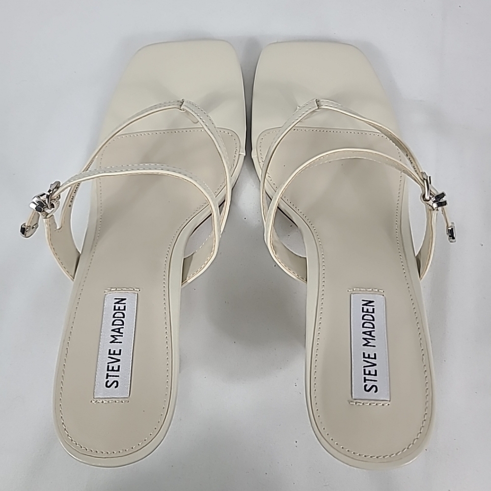 NEW Steve Madden Samann Sandals Women Bone Square Toe Spool Heel Sz 9.5 Heel 2.5 - Picture 5 of 6
